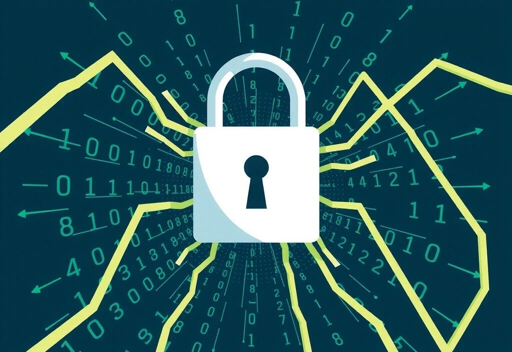 Ilustración de un candado digital con ondas de seguridad