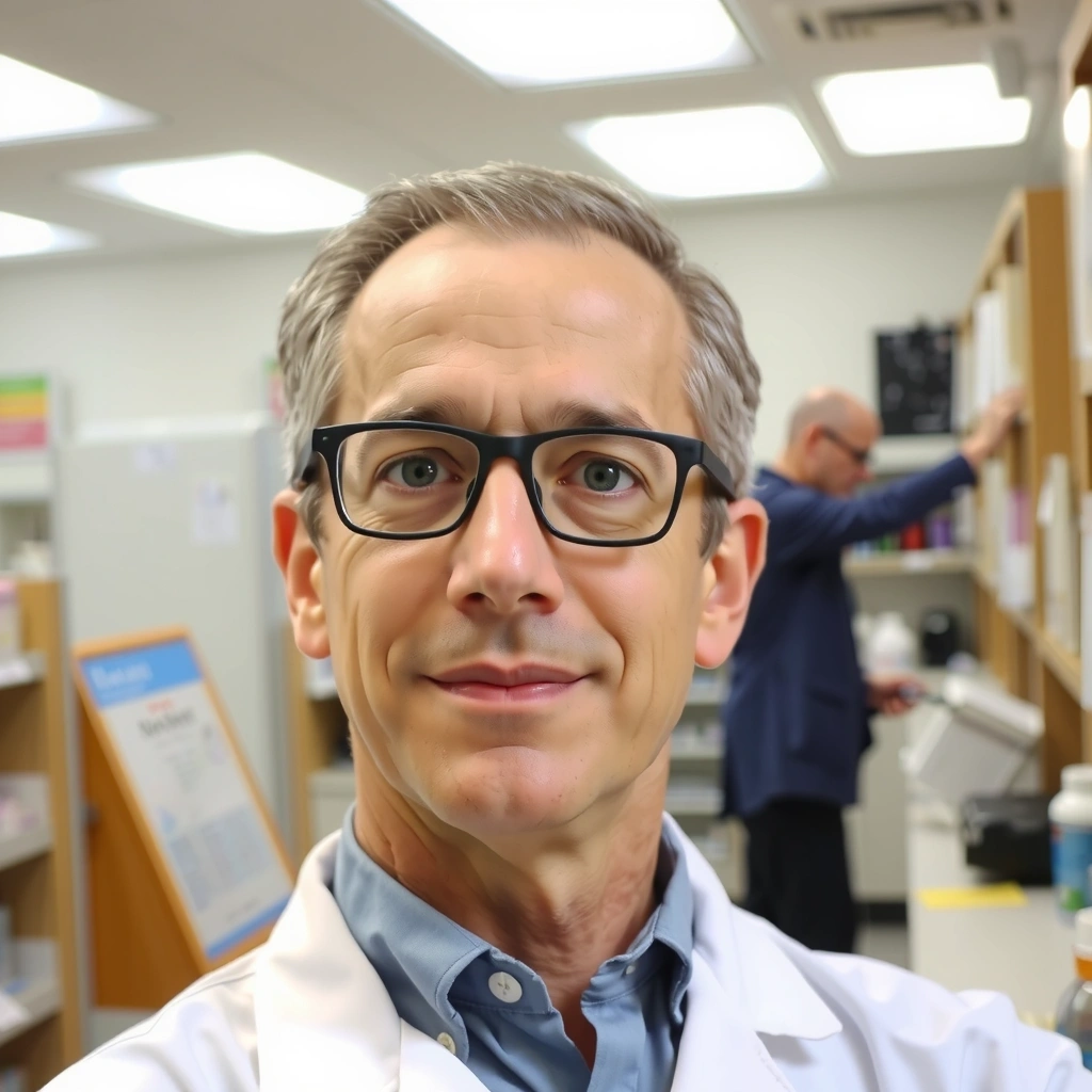 Retrato profesional de un farmacéutico especializado en suplementos