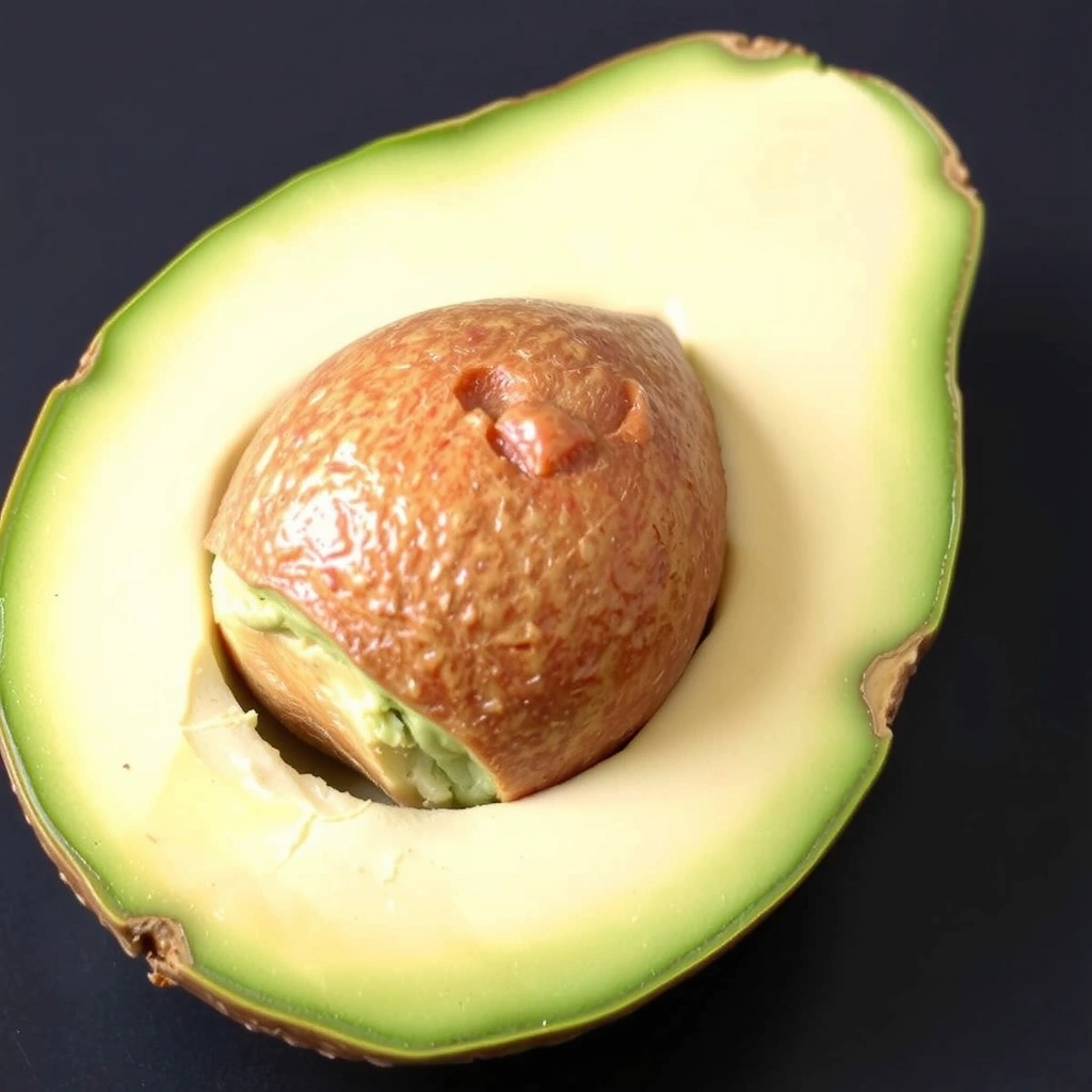 Un aguacate maduro cortado por la mitad, mostrando su pulpa verde.